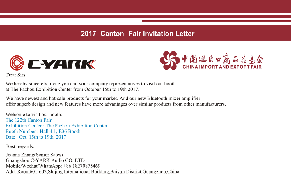 October 15, 2017 - October 19th West Jacques meet with you Canton Fair